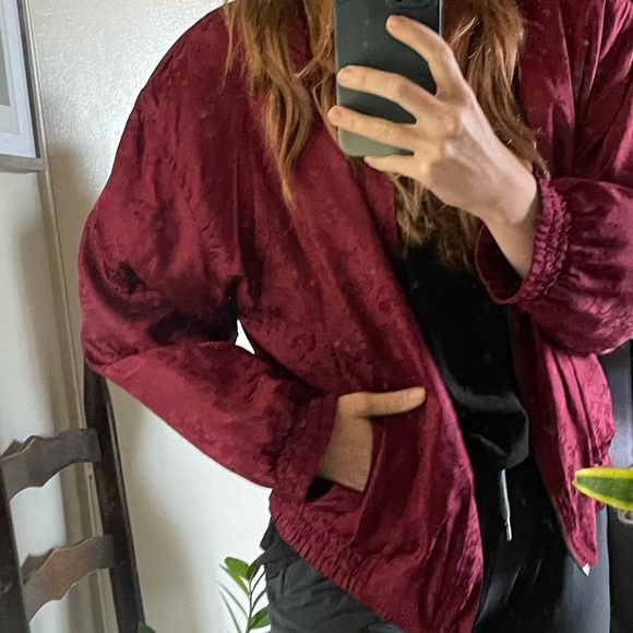 Vintage Windbreaker bomber Jacket Silk Floral unisex zip up sz m - Picture 3 of 8